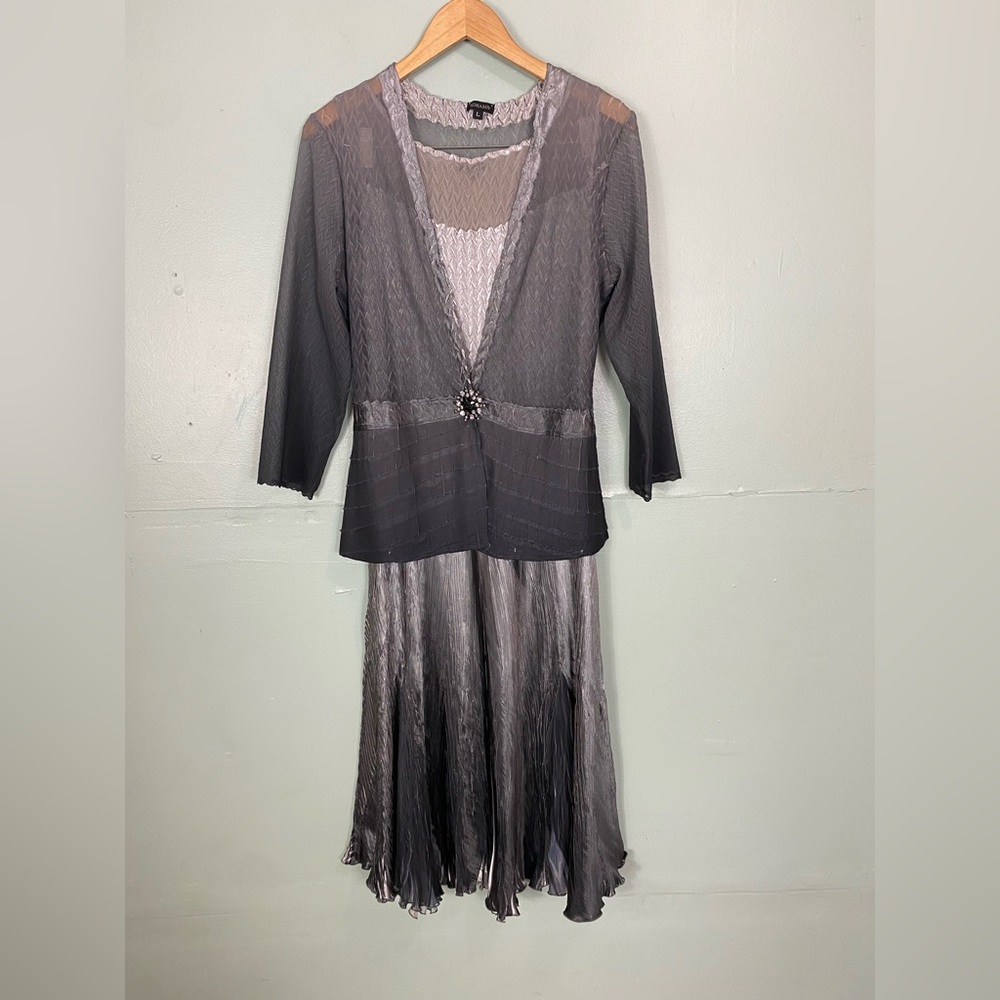 Komarov‎ Dress with Blazer Jacket Crinkle Gray Midi Large